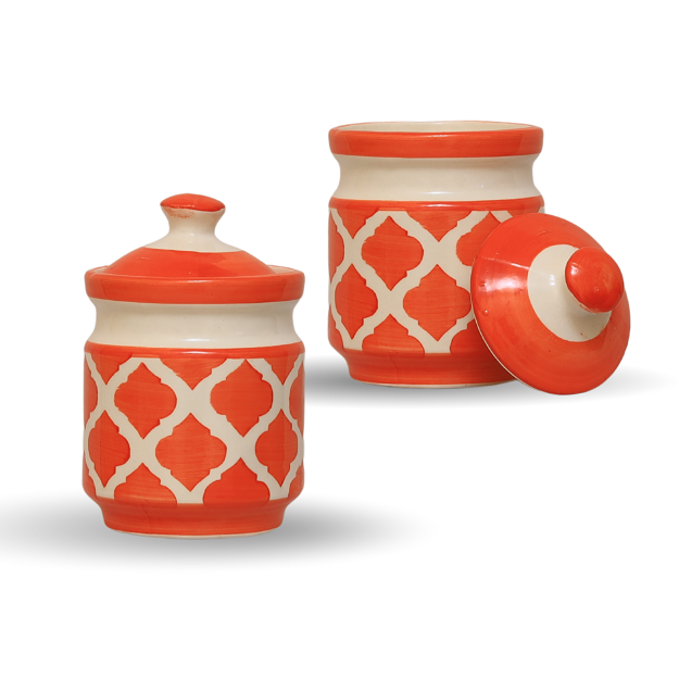 Pickle Jar with Lid - Ceramic orange - pack of 2