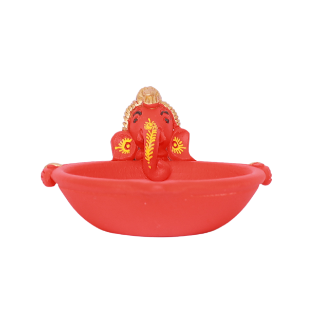 Ganesh Diya - 16x9 cm Red