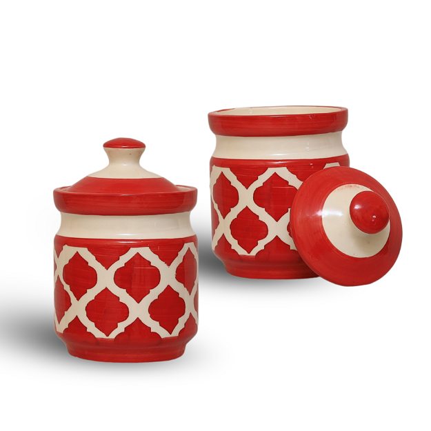 Pickle Jar with Lid - Ceramic red - pack of 2