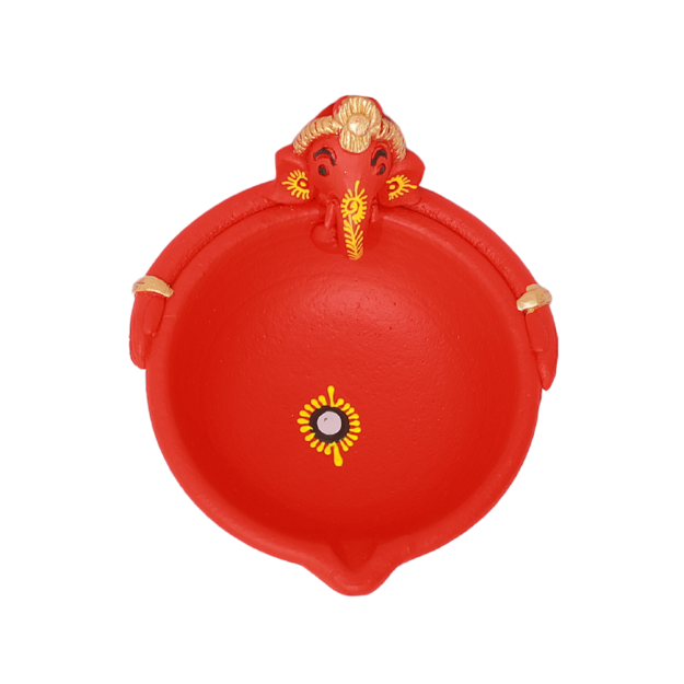 Ganesh Diya - 16x9 cm Red