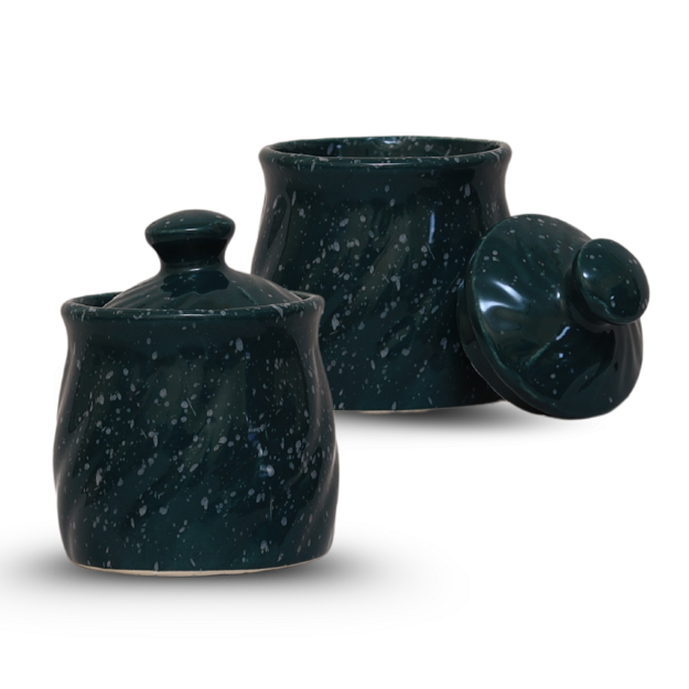 Storage Ceramic Jar with Lid - green - pack of 2