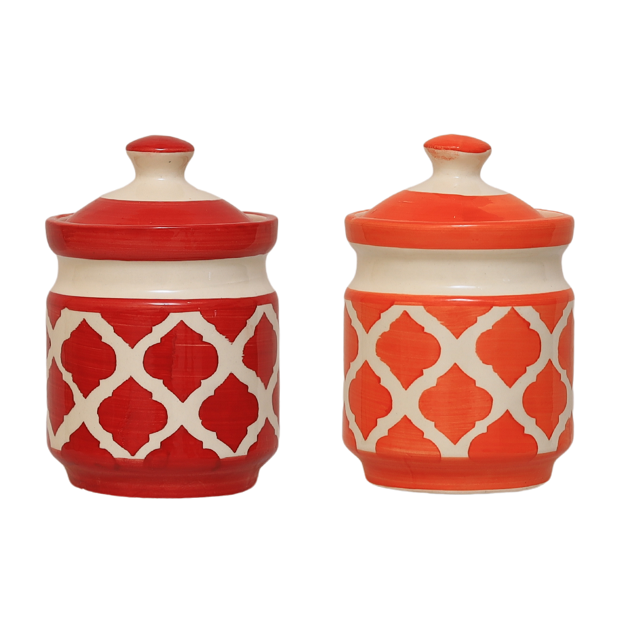 Pickle Jar with Lid - Ceramic orange and Red - pack of 2
