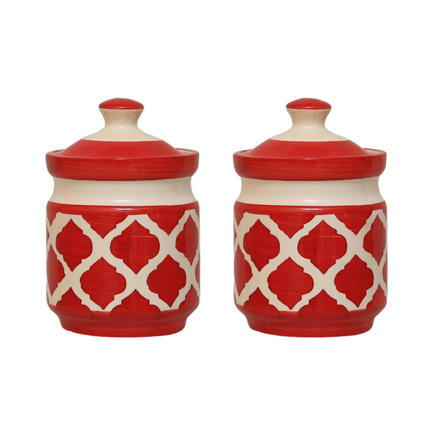 Pickle Jar with Lid - Ceramic red - pack of 2