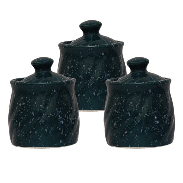 Storage Ceramic Jar with Lid - green - pack of 3