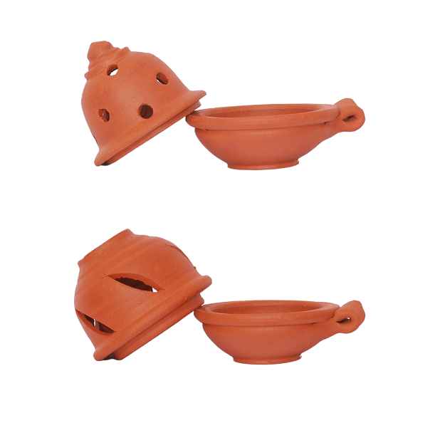 Diya with Lid - Cross and round hole - pack of 2