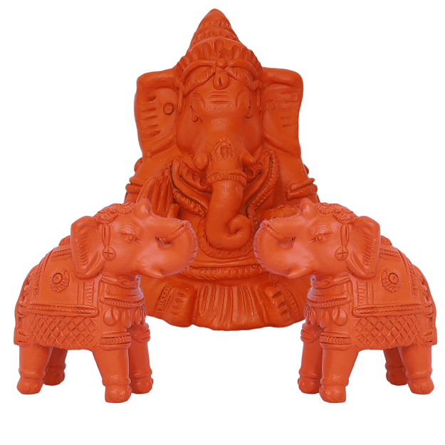 Ganesh Idol Big 13x16 cm and 2 Elephant Small 10x9 cm