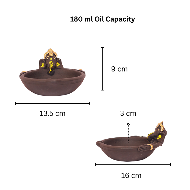 Ganesh Diya - 16x9 cm Black