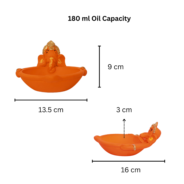 Ganesh Diya - 16x9 cm Orange