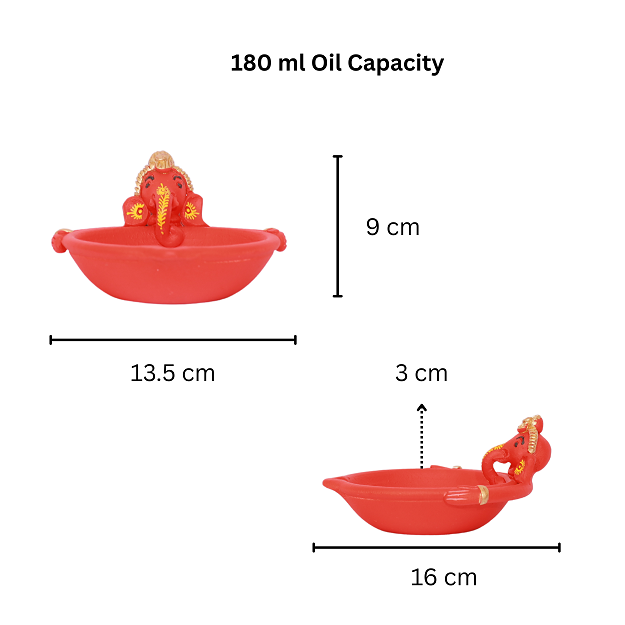Ganesh Diya - 16x9 cm Red