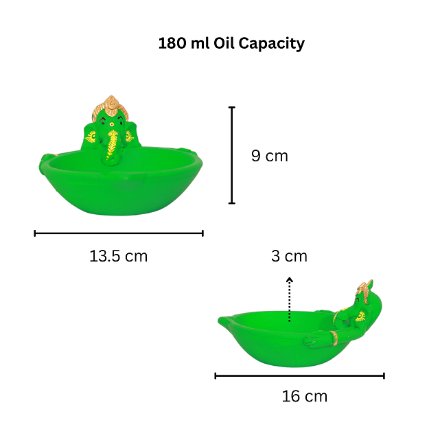 Ganesh Diya - 16x9 cm Green